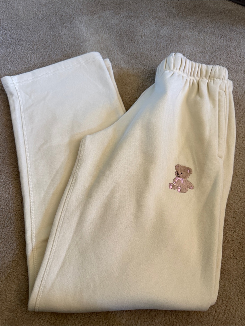 Happy Camp3r Cream Straight-Leg Sweatpants with Embroidered Teddy Detail